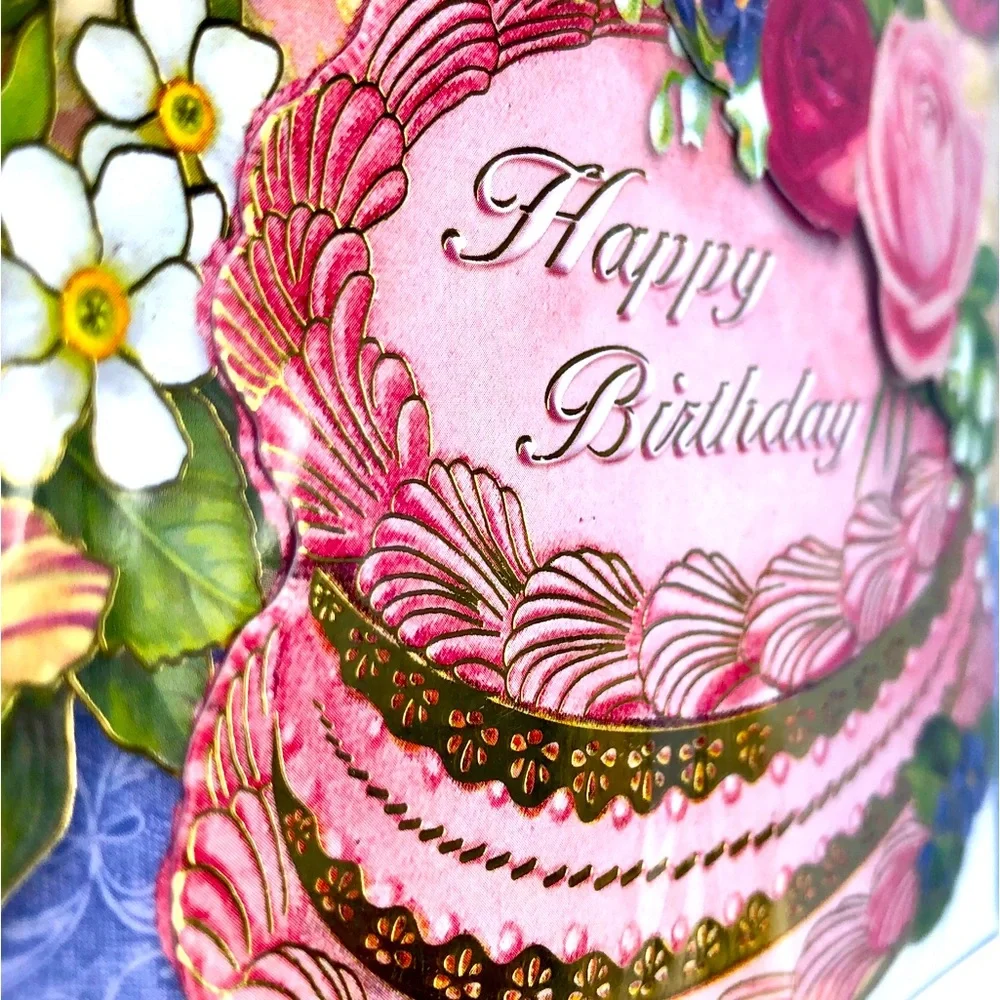 Punch Studio Single(1) 3D Die-Cut Floral Birthday Cake Card Env+Seal 5x7 (66844)